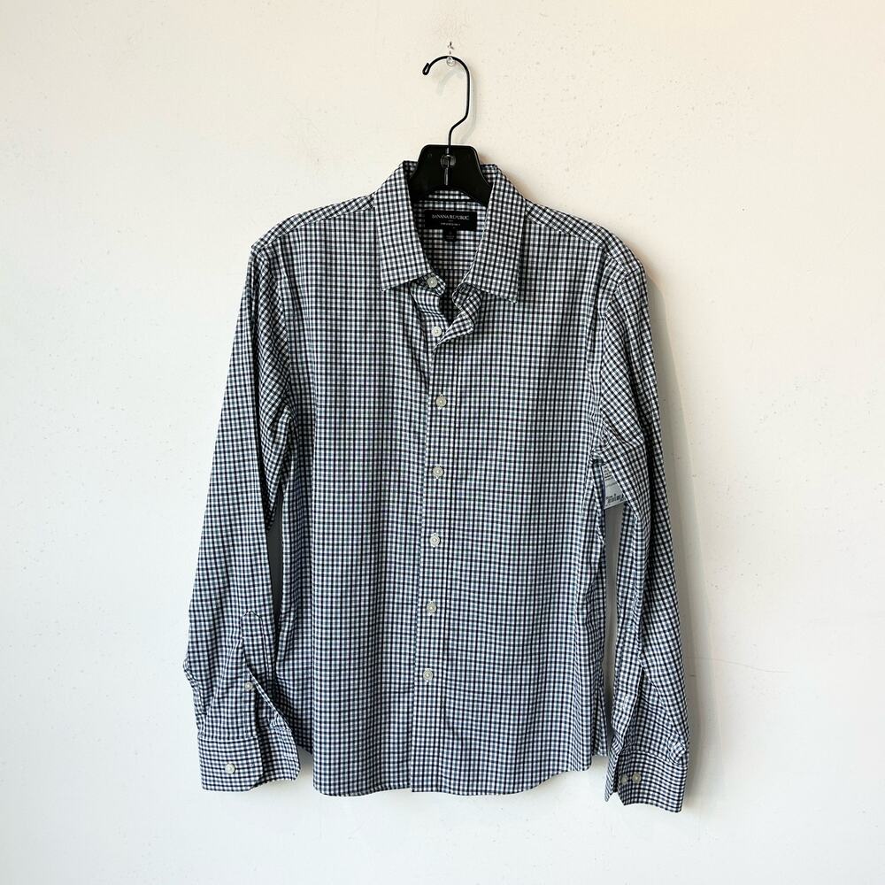 S Banana Republic White-Blue Untucked Shirt